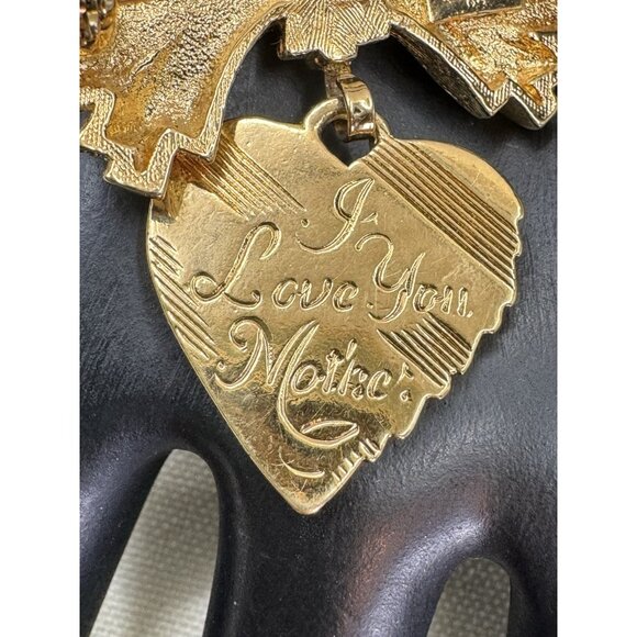 Avon I Love You Mother Brooch Pin 2 Piece Bow & Dangling Heart  Golden - Picture 5 of 6